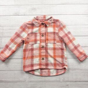 Old Navy Girls Shacket Pink Orange Plaid Button Up Jacket Shirt M 8